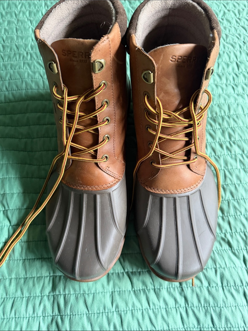 Sperry Two-Tone Brown Leather and Gray Rubber Duck Boots for Men